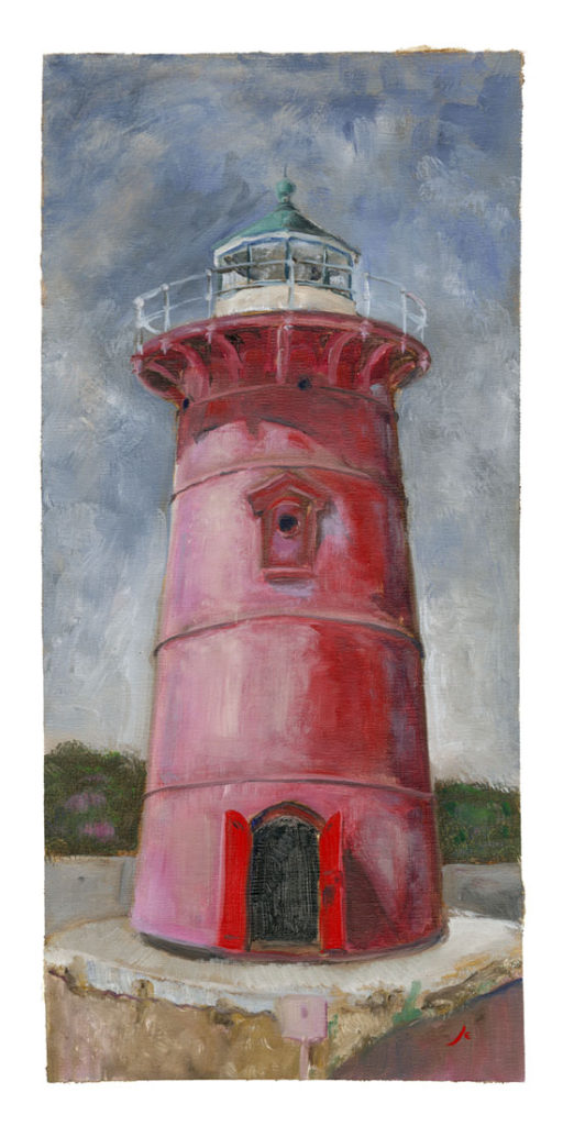 Little Red Lighthouse, Oil on Linen, 15 inches x 7 inches

