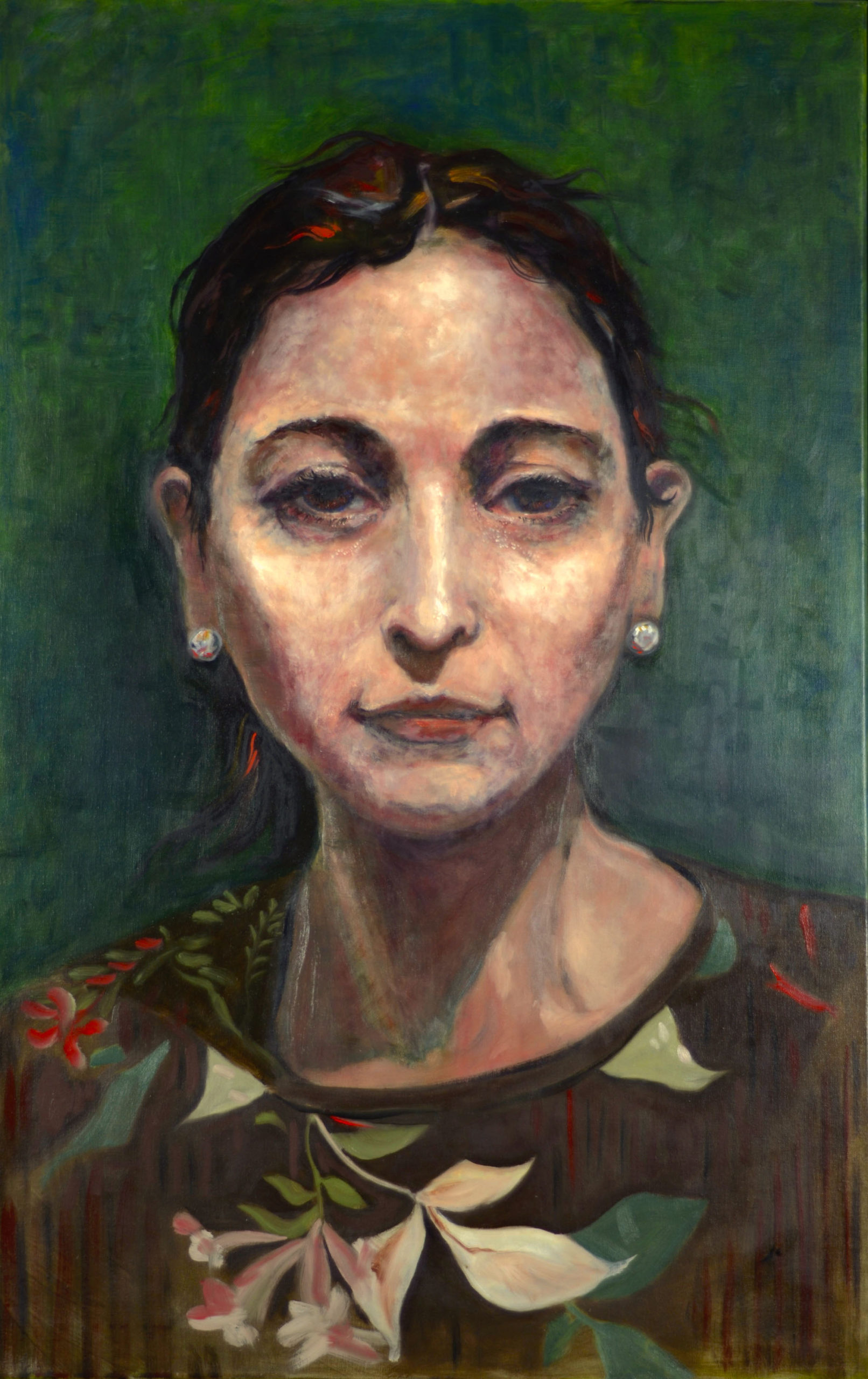 Greater Angle-wing Katydid, An oil painting by Je, a Figurative Artist base in NYC