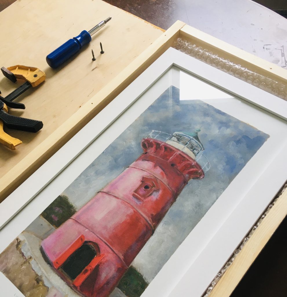 Little Red Lighthouse inside a shipping crate